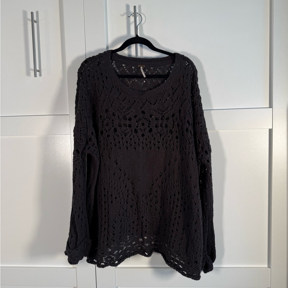 Free People Charcoal Crochet Sweater